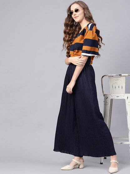 Women's Navy Pleated Pants