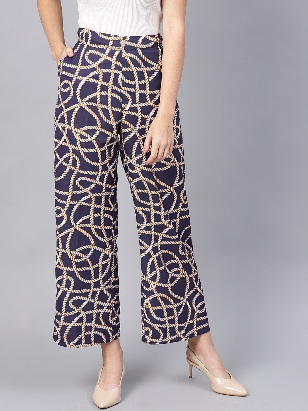 Women's Navy Linked Print Palazzos