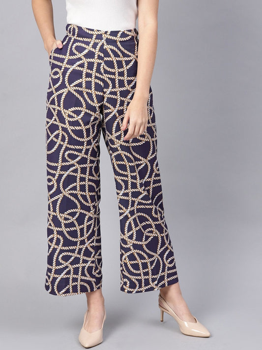 Women's Navy Linked Print Palazzos