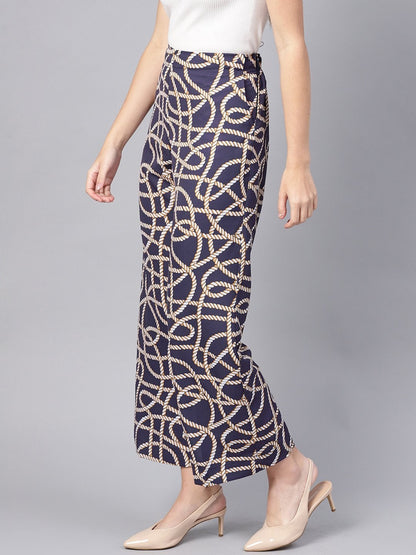Women's Navy Linked Print Palazzos