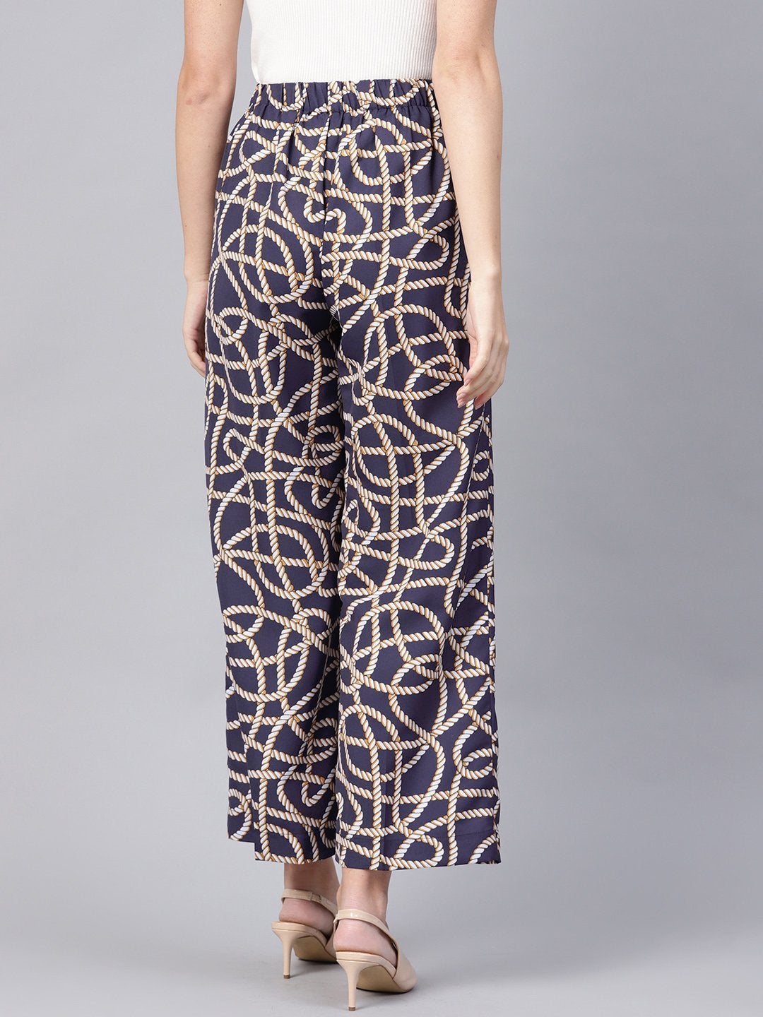 Women's Navy Linked Print Palazzos
