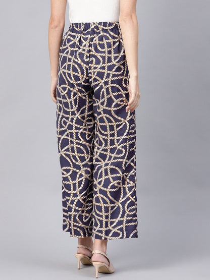 Women's Navy Linked Print Palazzos
