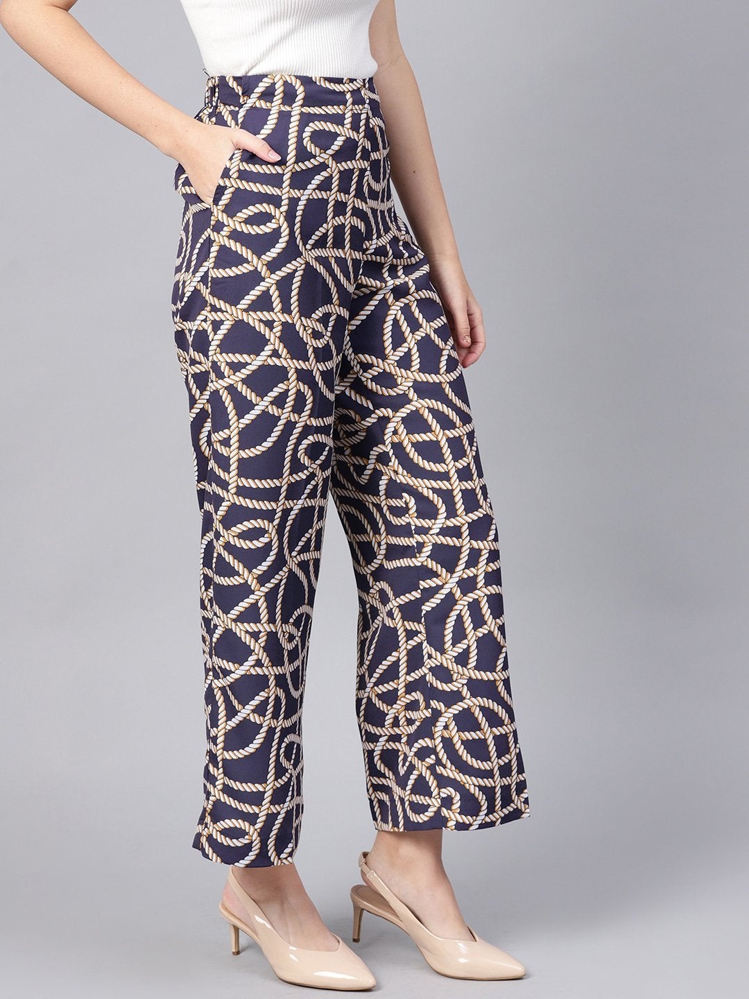 Women's Navy Linked Print Palazzos