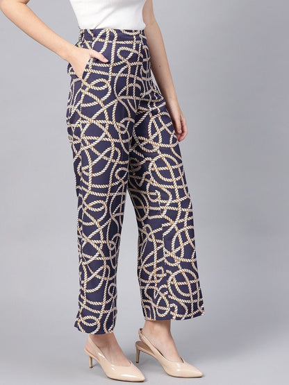 Women's Navy Linked Print Palazzos