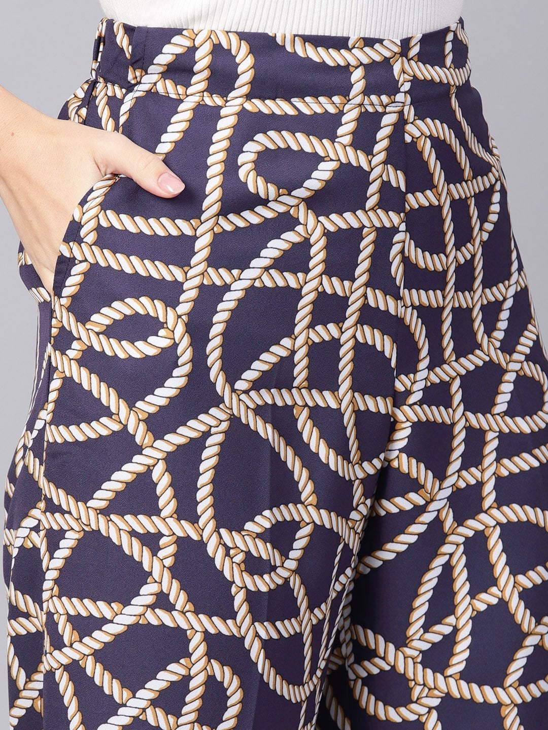 Women's Navy Linked Print Palazzos