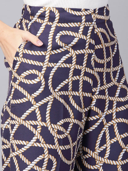 Women's Navy Linked Print Palazzos