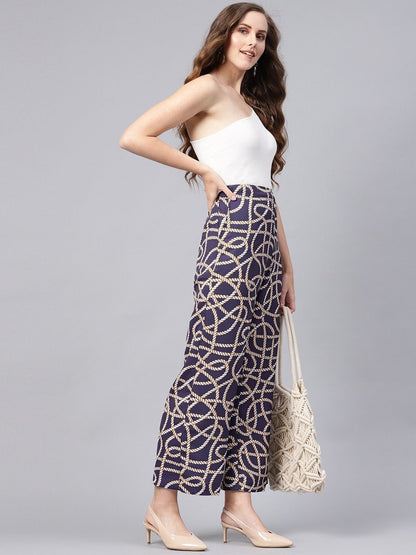 Women's Navy Linked Print Palazzos