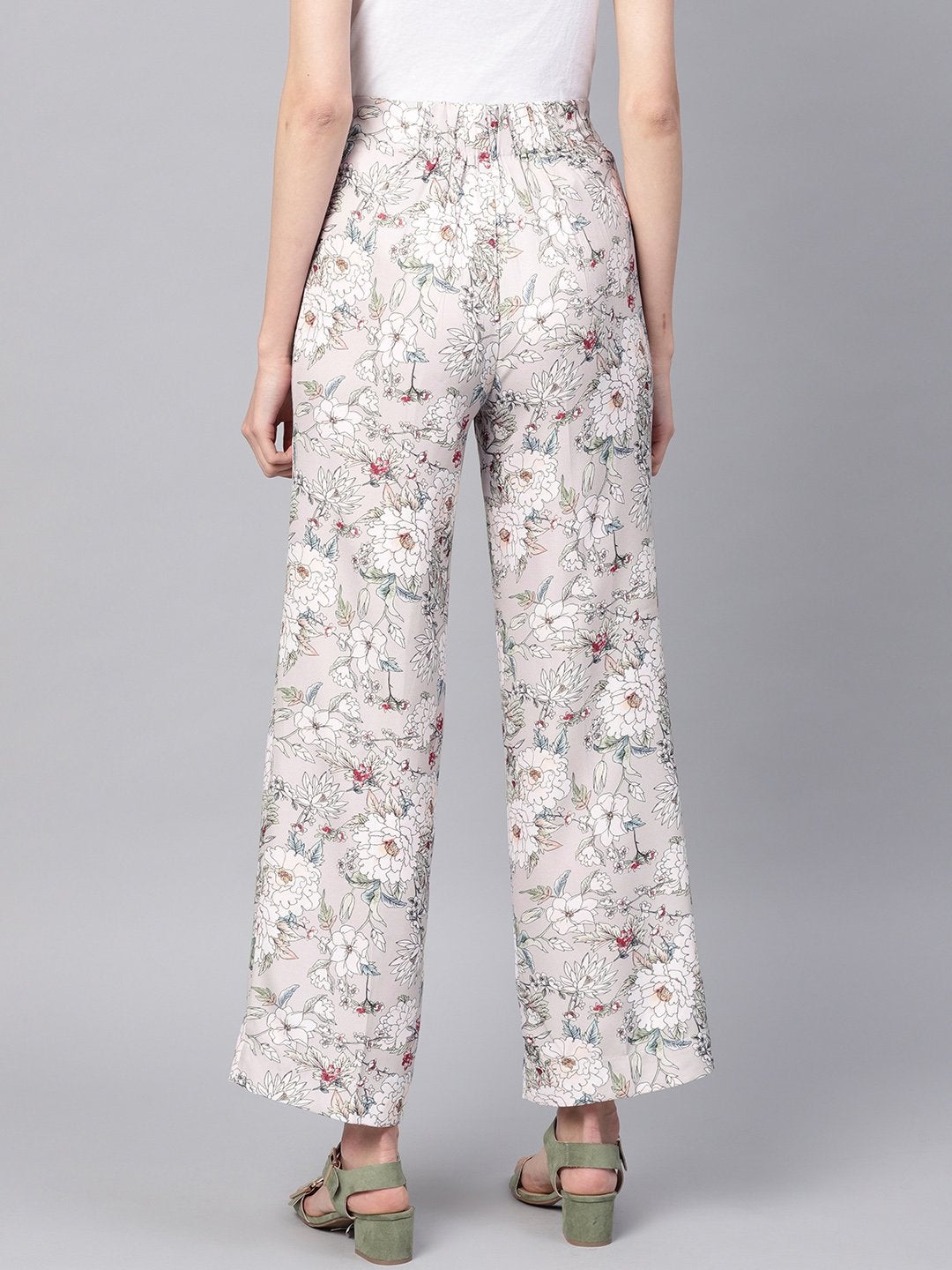 Women's Grey Floral Button Detail Pants