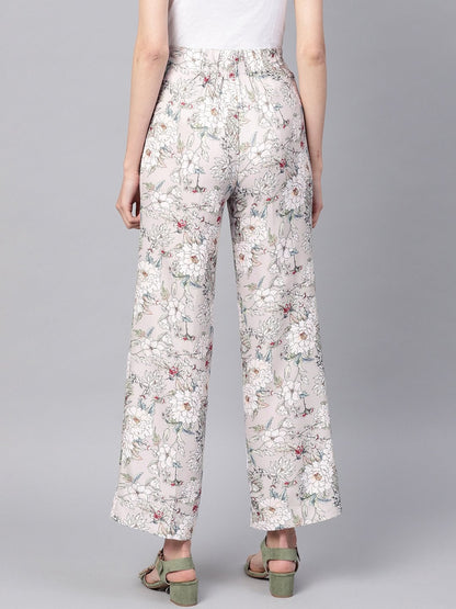 Women's Grey Floral Button Detail Pants