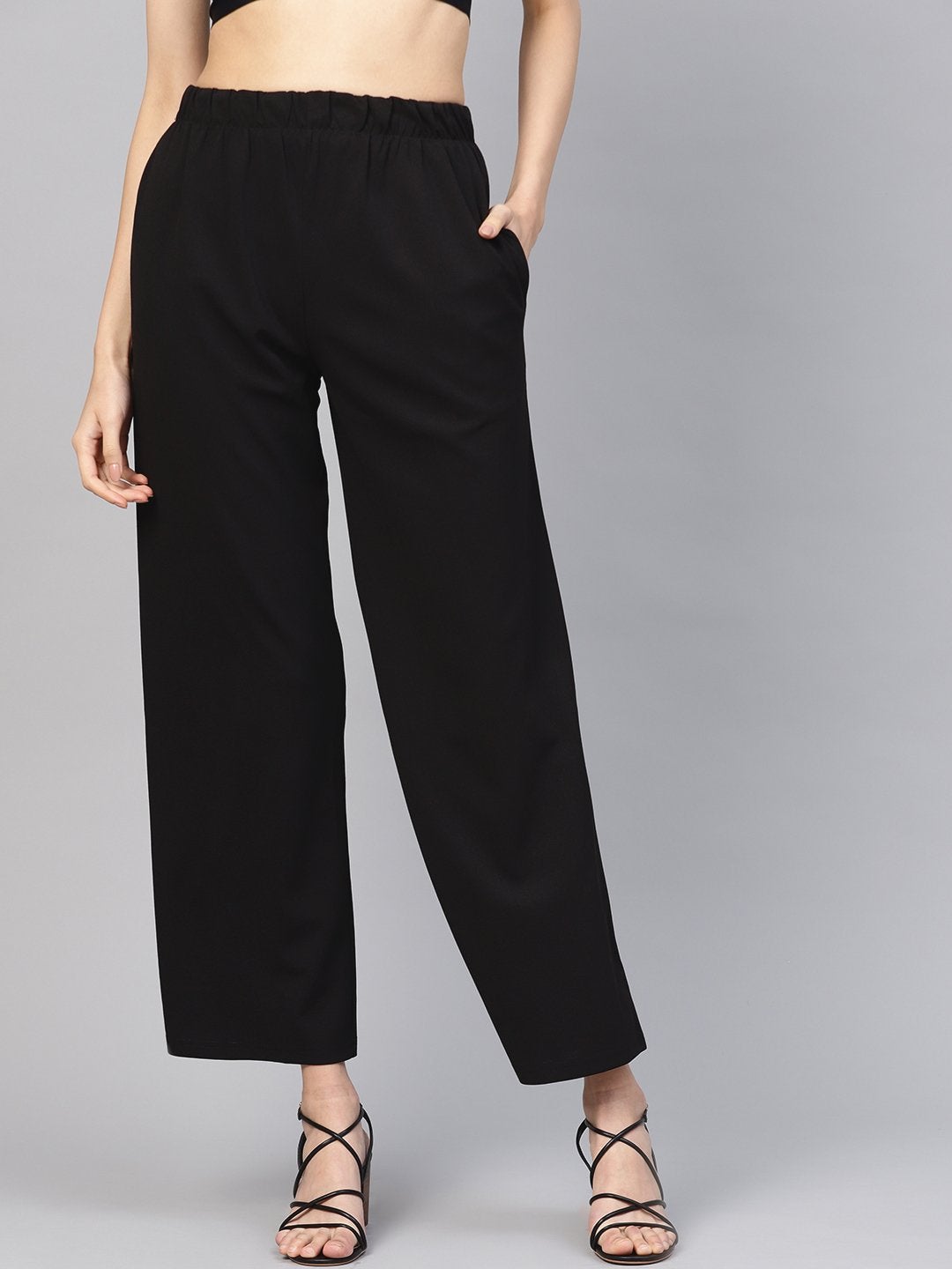Women's Black Inlay Pocket Palazzo Pants
