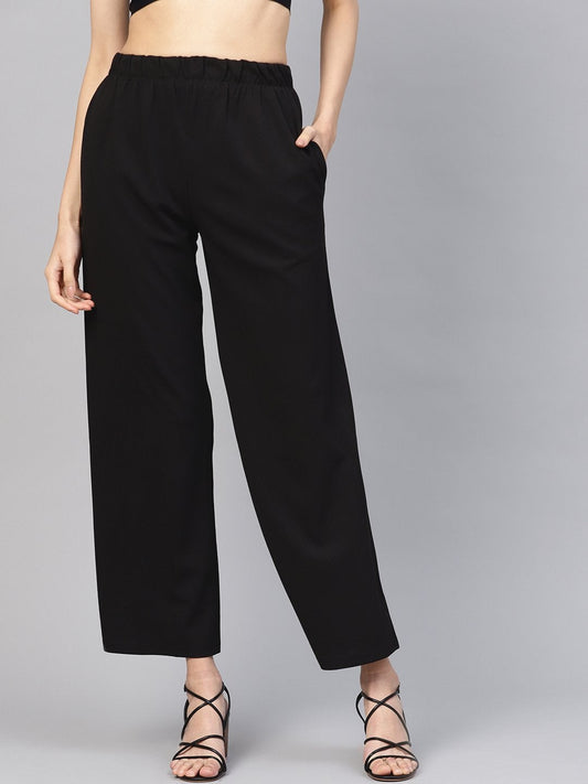 Women's Black Inlay Pocket Palazzo Pants