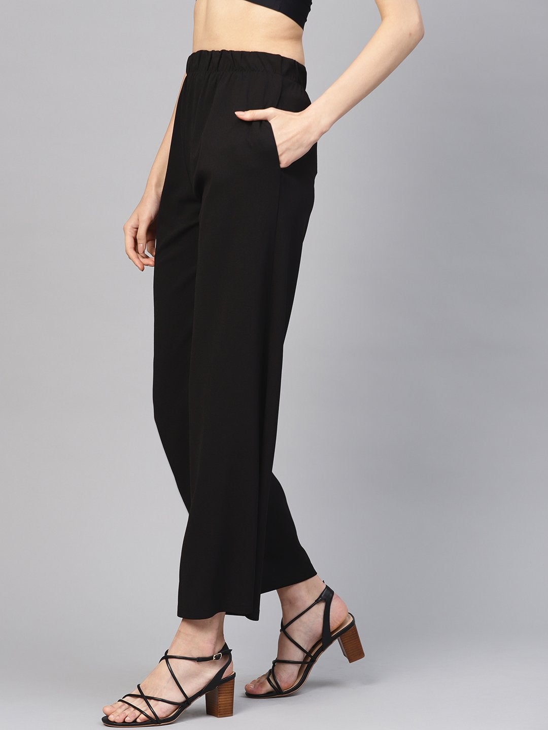 Women's Black Inlay Pocket Palazzo Pants