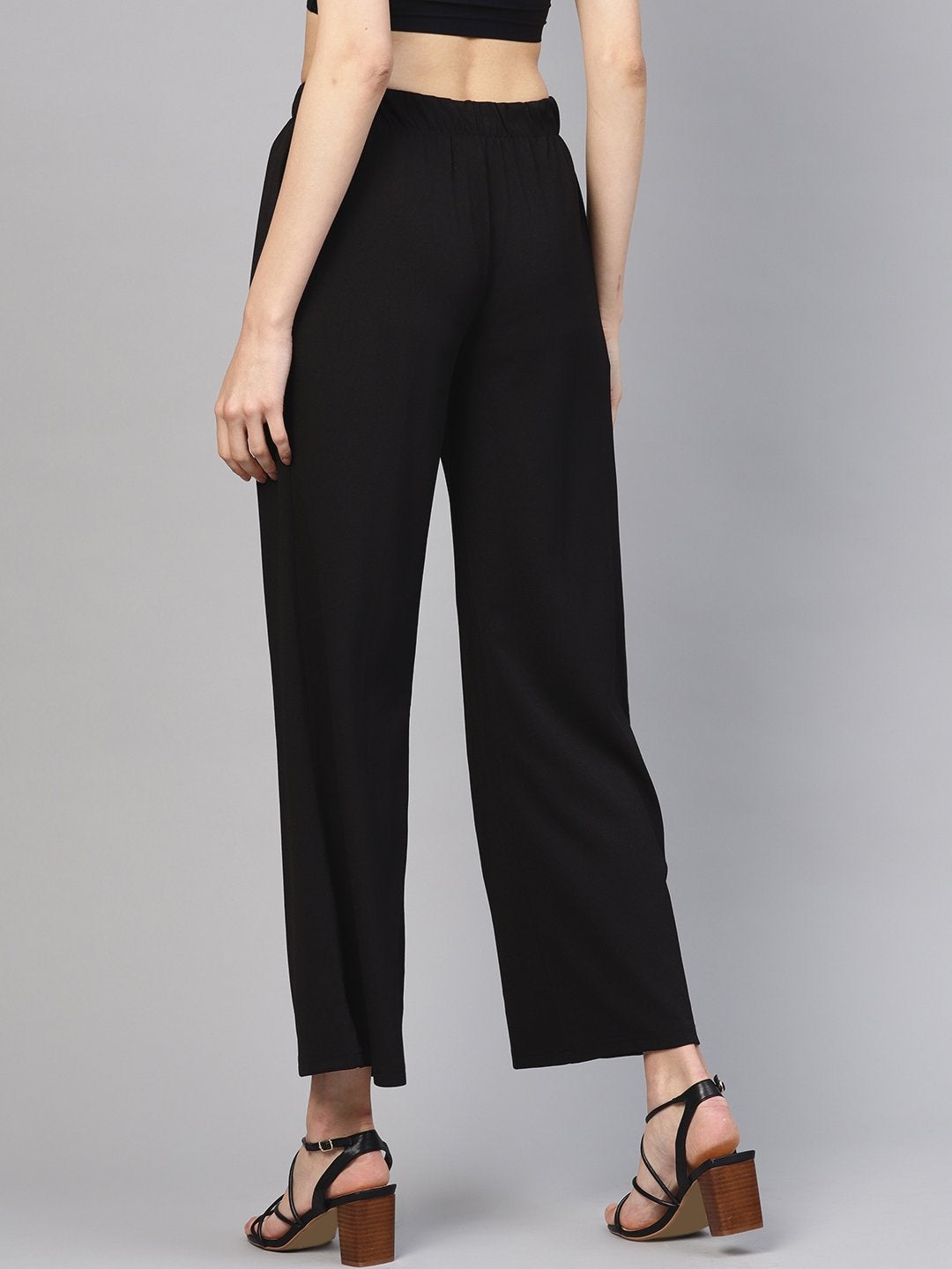 Women's Black Inlay Pocket Palazzo Pants