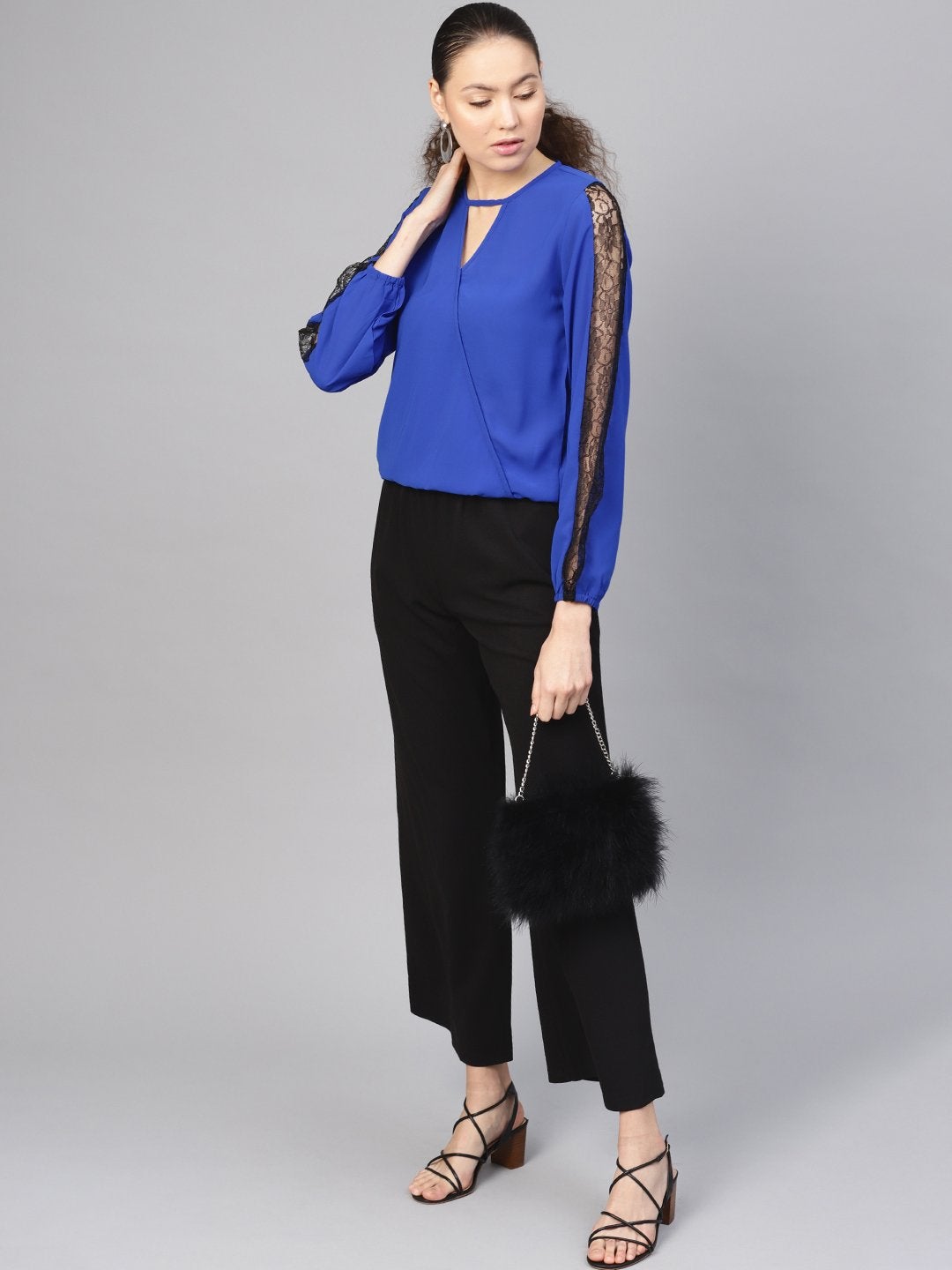 Women's Black Inlay Pocket Palazzo Pants