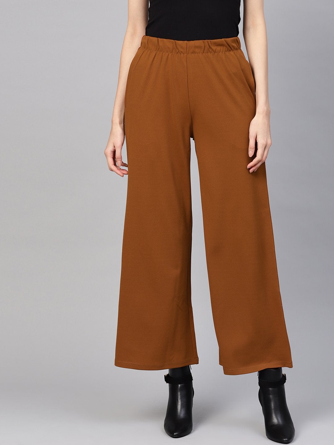Women's Brown Inlay Pocket Palazzo Pants
