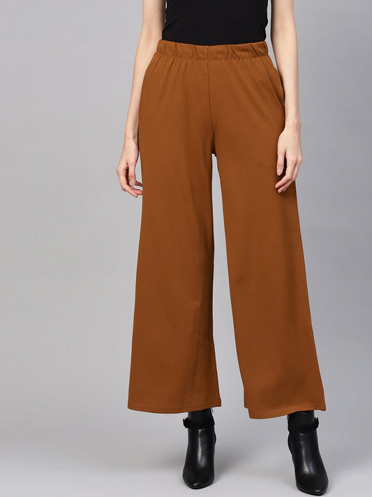Women's Brown Inlay Pocket Palazzo Pants