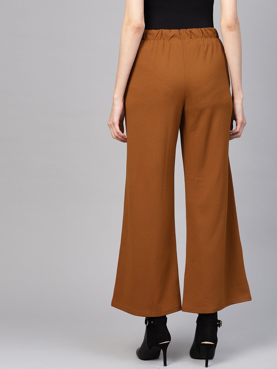 Women's Brown Inlay Pocket Palazzo Pants