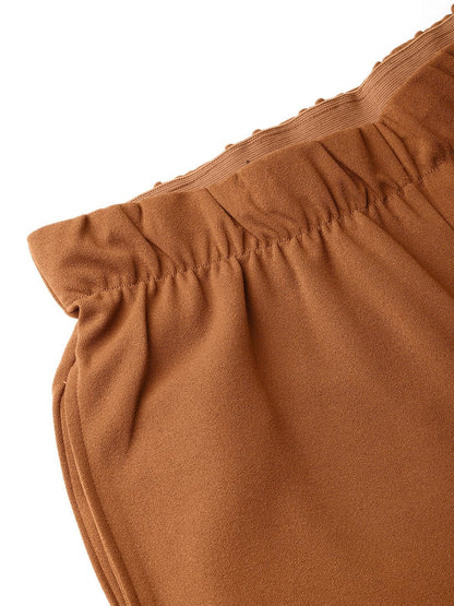 Women's Brown Inlay Pocket Palazzo Pants