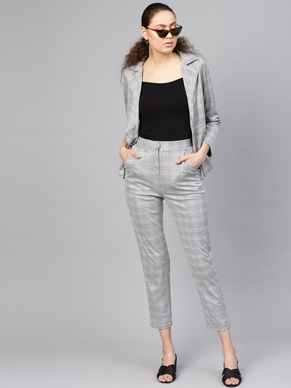 Women's Black & Grey Check Tapered Pant
