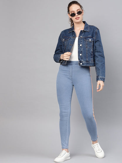 Women's Blue Neon Side Tape Jeans