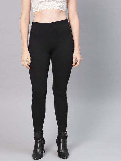 Women's Black Blingy Side Tape Jegging