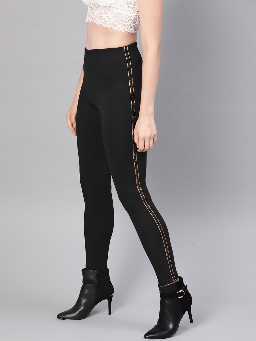 Women's Black Blingy Side Tape Jegging