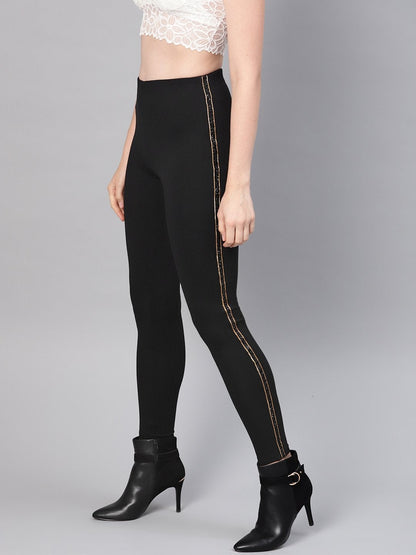 Women's Black Blingy Side Tape Jegging
