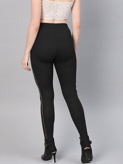 Women's Black Blingy Side Tape Jegging