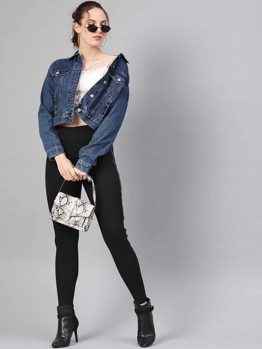 Women's Black Blingy Side Tape Jegging