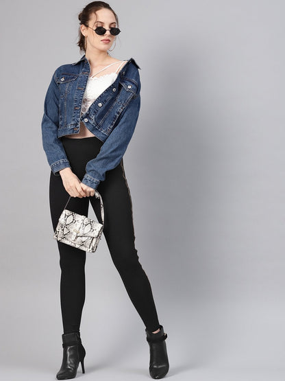 Women's Black Blingy Side Tape Jegging