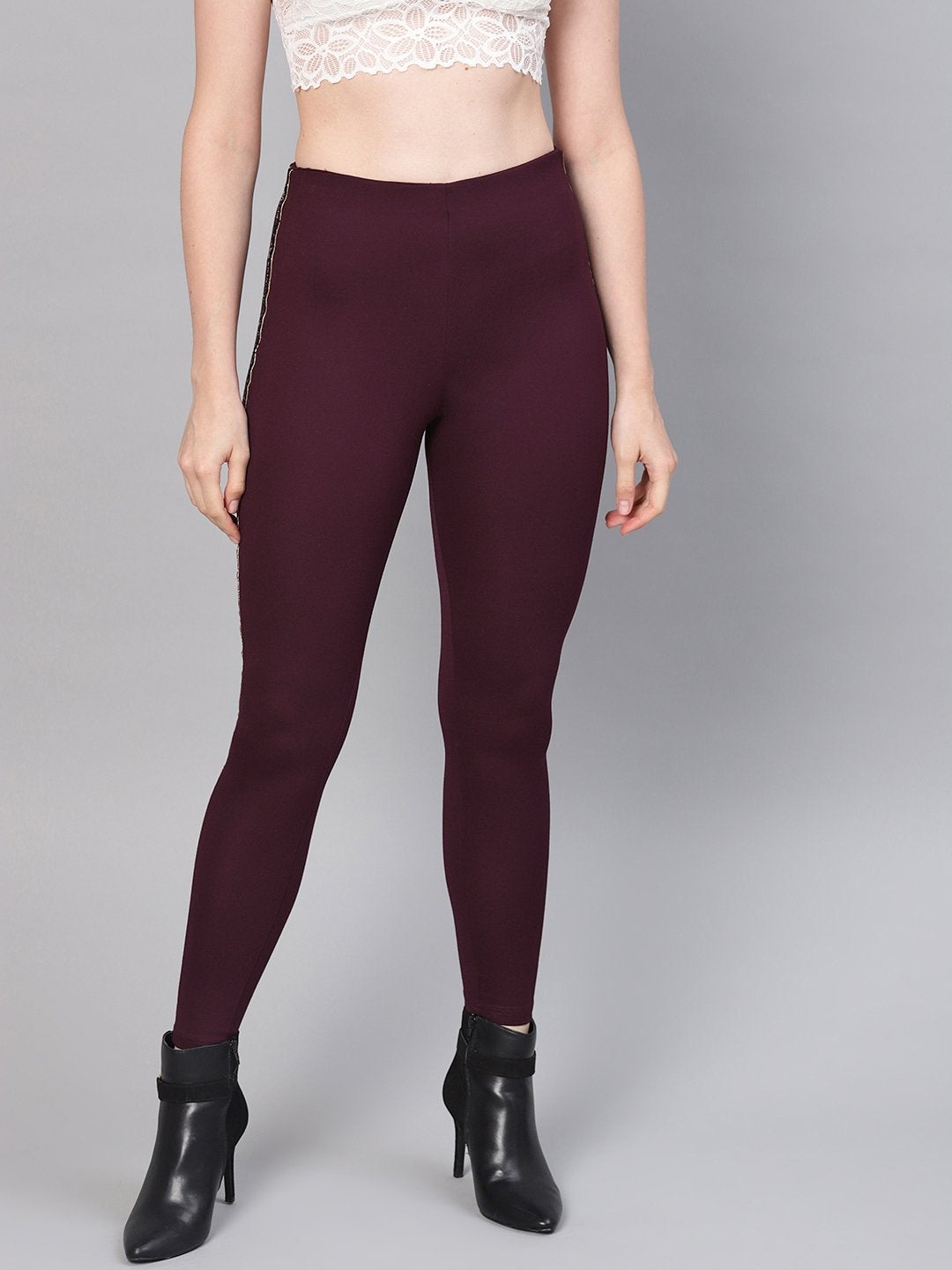 Women's Burgundy Blingy Side Tape Jegging