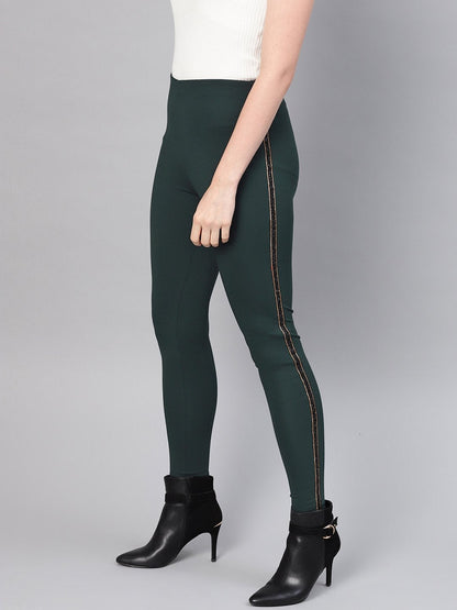 Women's Emerald Green Blingy Side Tape Jegging