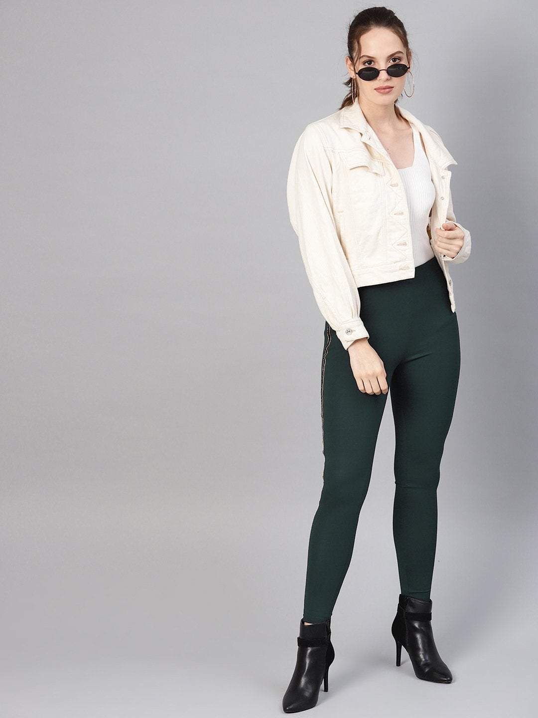Women's Emerald Green Blingy Side Tape Jegging