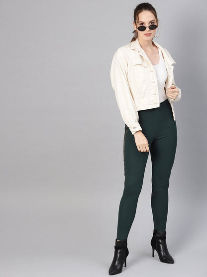 Women's Emerald Green Blingy Side Tape Jegging