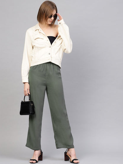 Women's Olive Paper Bag Belted Pant