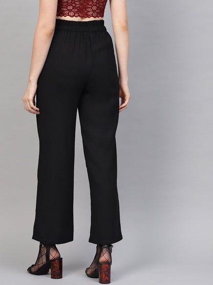 Women's Black Flared Buckle Belted Pant