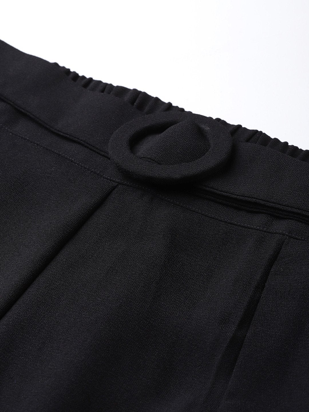 Women's Black Flared Buckle Belted Pant