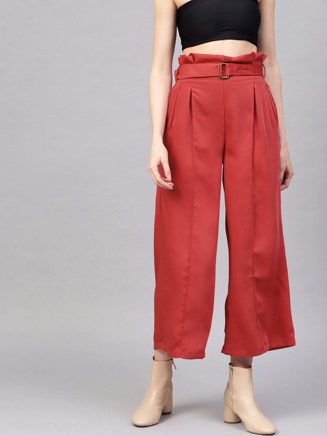 Women's Pink Paper Bag Palazzo Pants