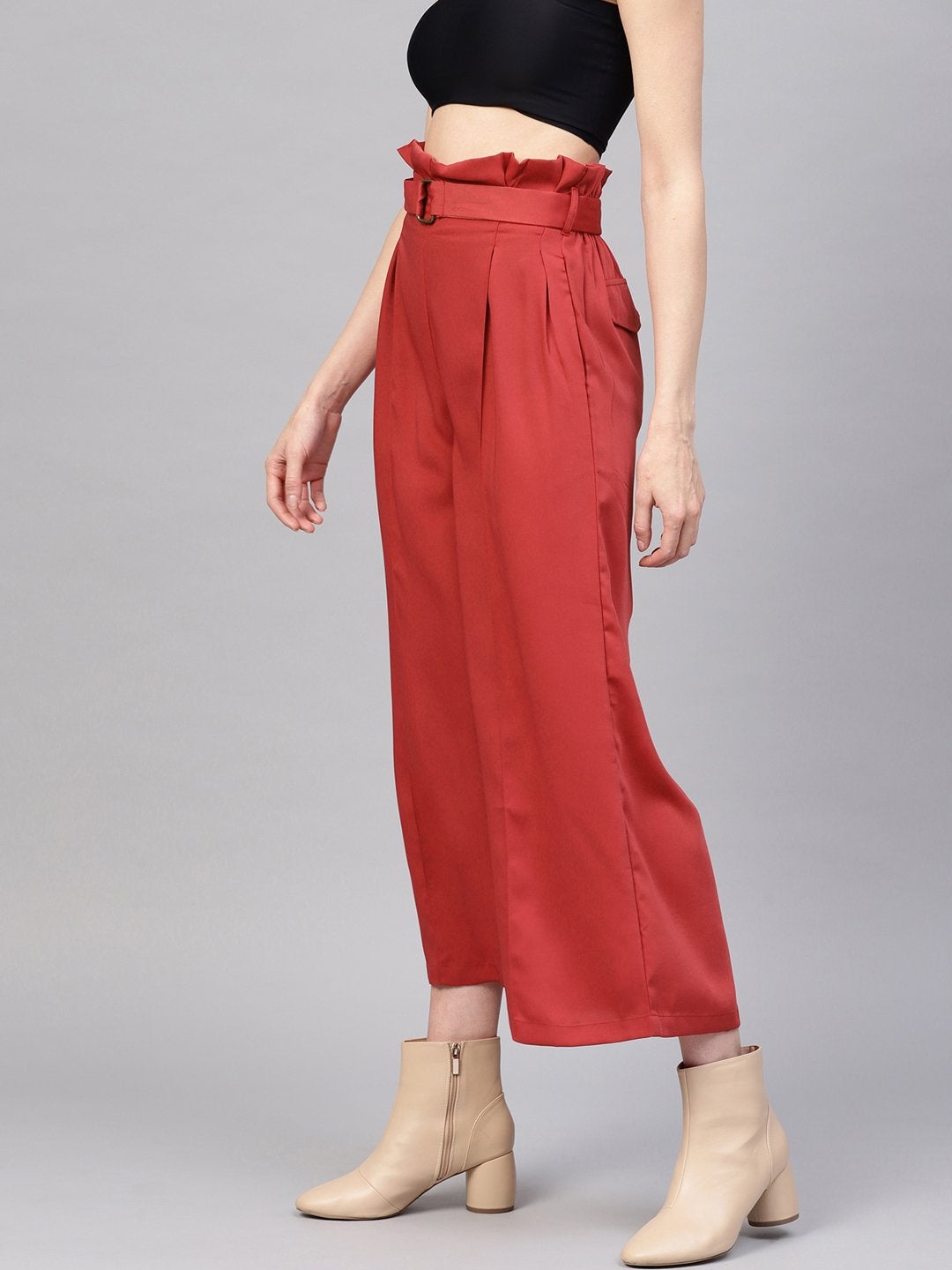 Women's Pink Paper Bag Palazzo Pants