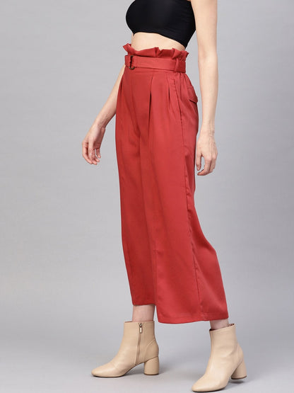Women's Pink Paper Bag Palazzo Pants