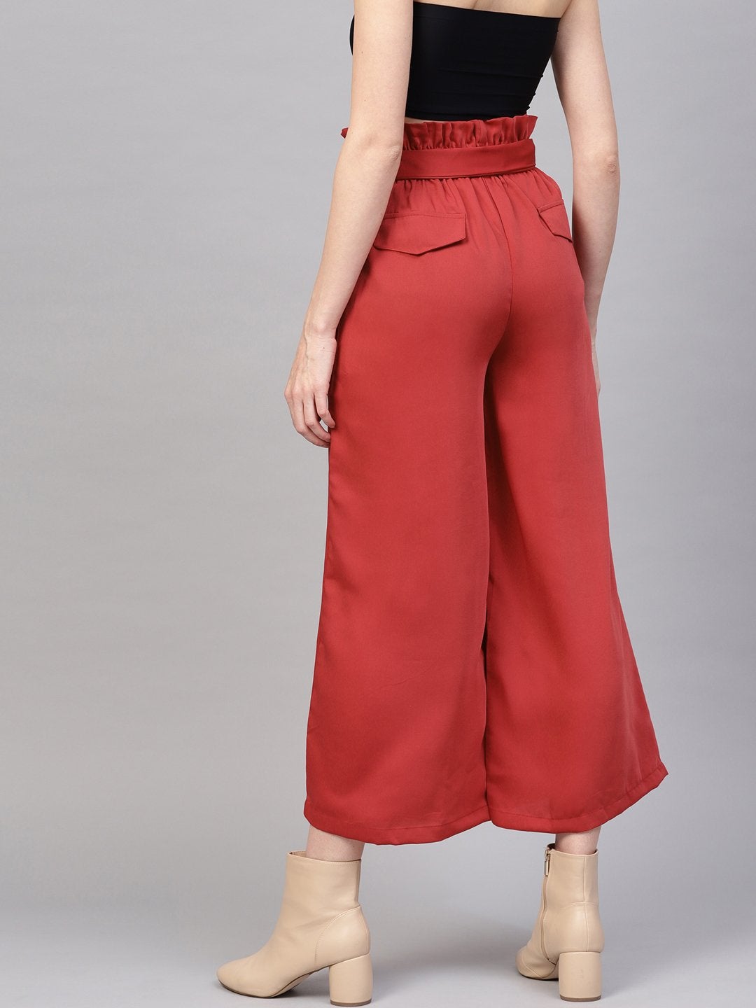 Women's Pink Paper Bag Palazzo Pants