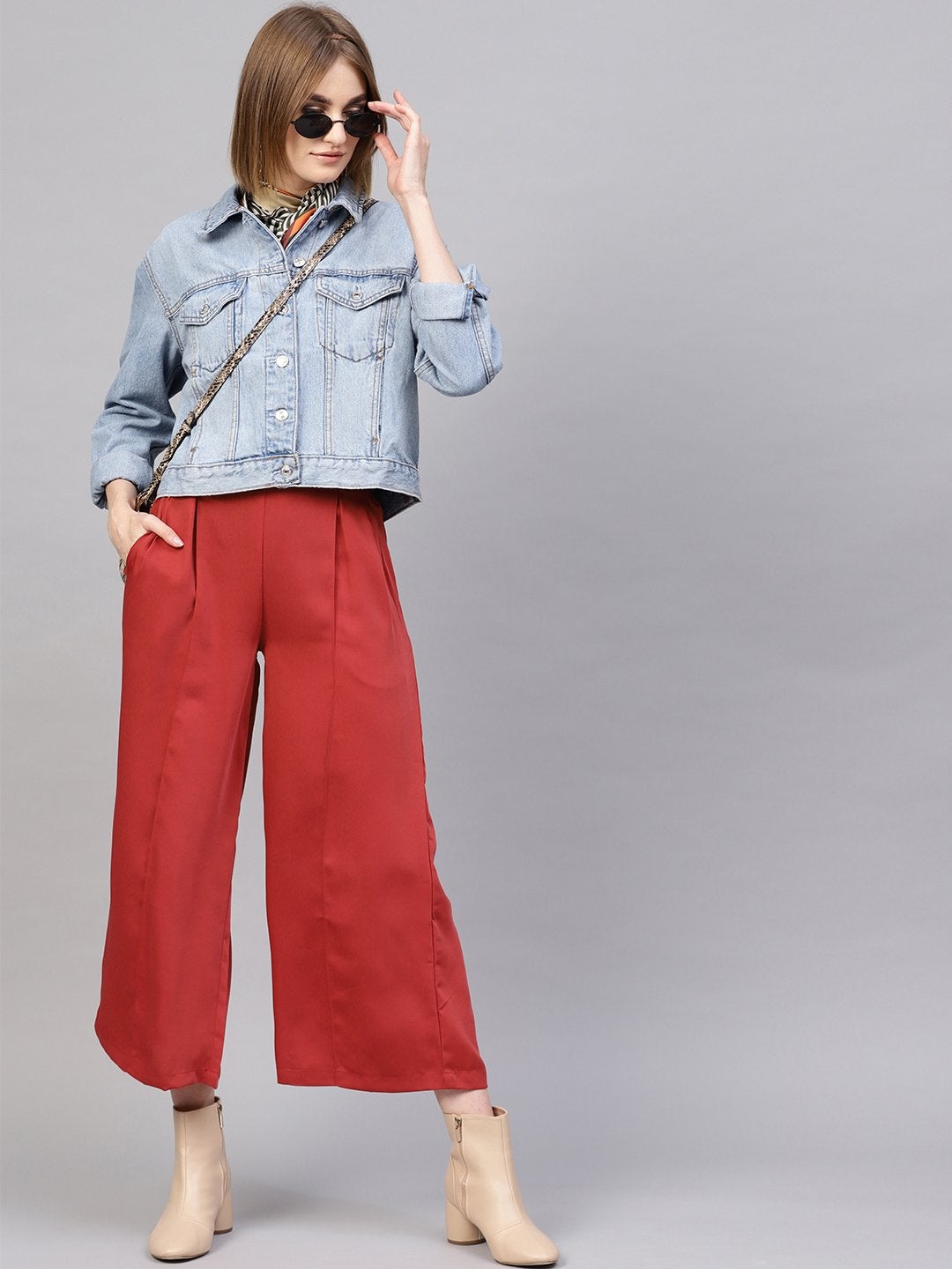 Women's Pink Paper Bag Palazzo Pants