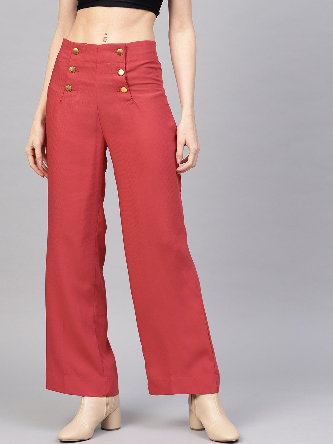 Women's Pink Front Button Palazzo Pants