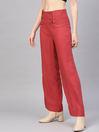 Women's Pink Front Button Palazzo Pants