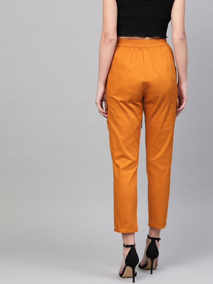 Women's Orange Tapered Belted Pants