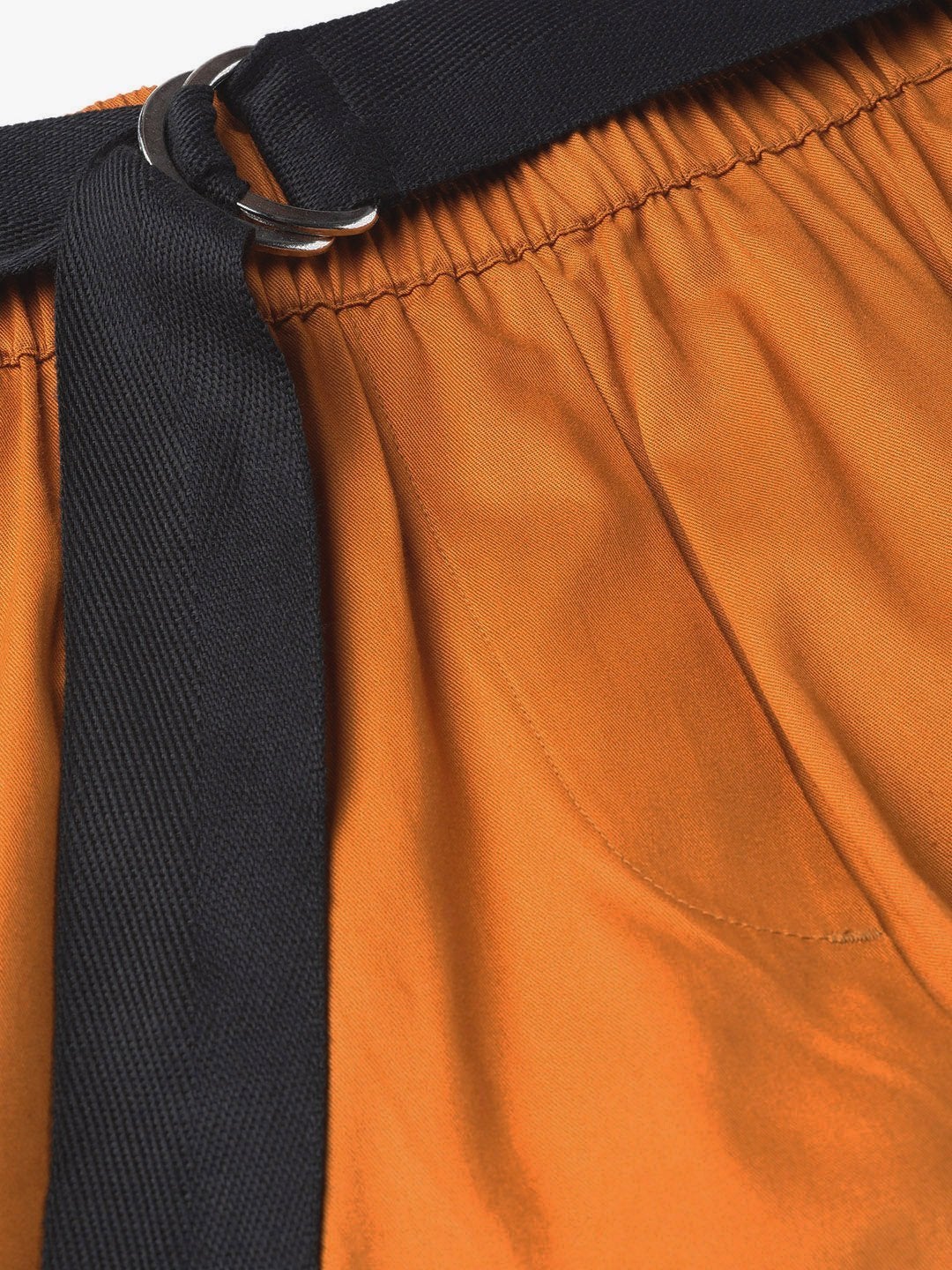 Women's Orange Tapered Belted Pants