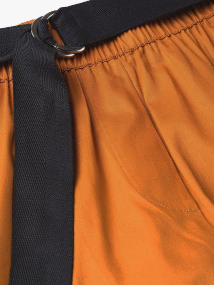 Women's Orange Tapered Belted Pants