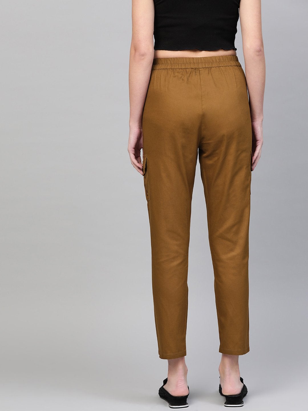 Women's Brown Tapered Belted Pants