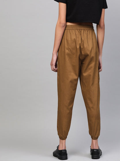 Women's Brown Jogger Belted Pants