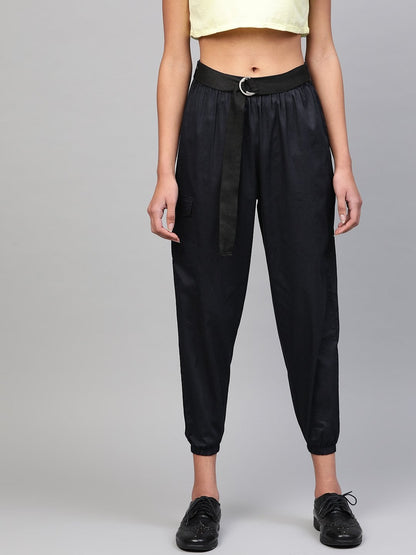 Women's Navy Jogger Belted Pants